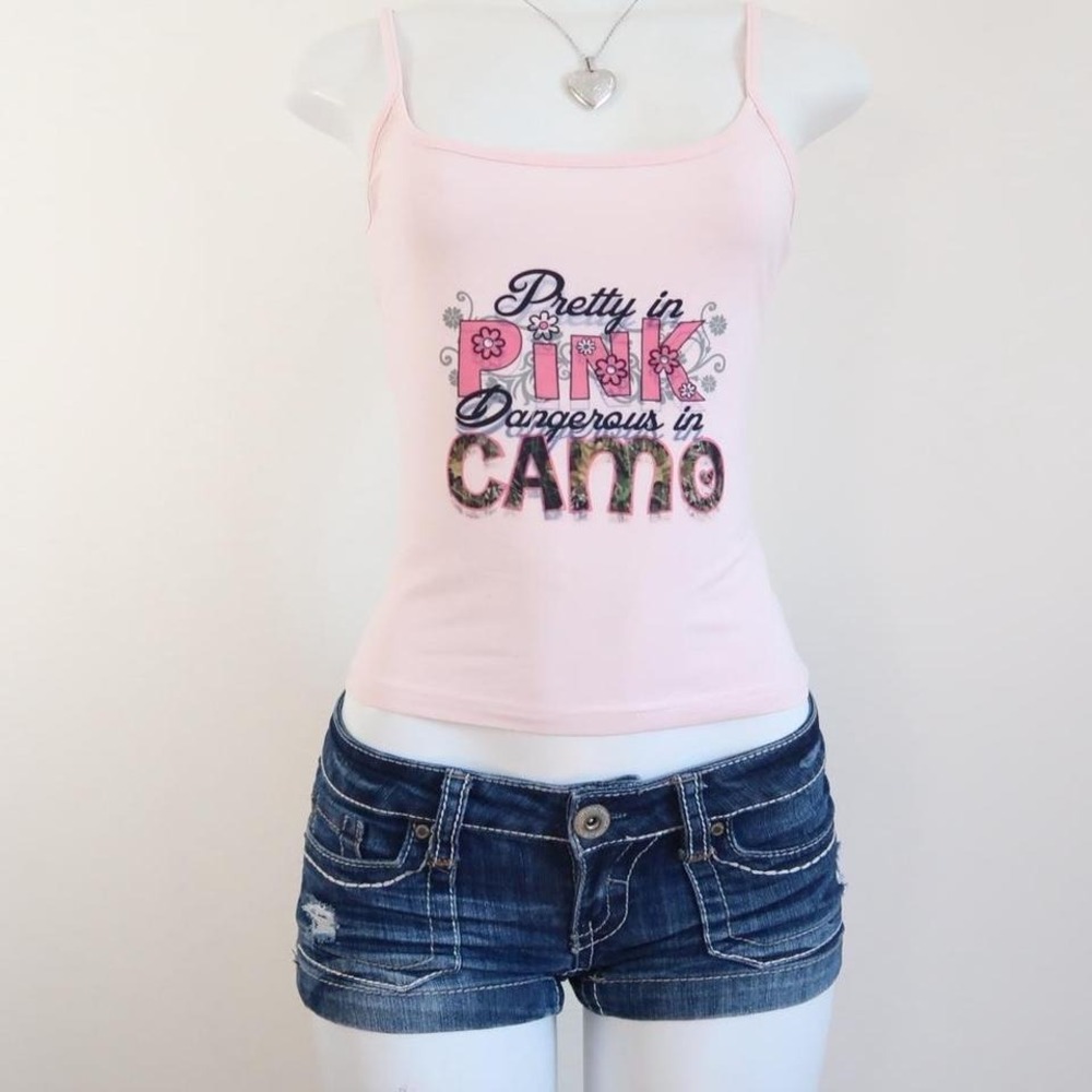 y2k pink camo cami mcbling realtree graphic baby tee